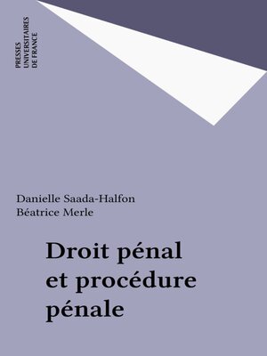 cover image of Droit pénal et procédure pénale